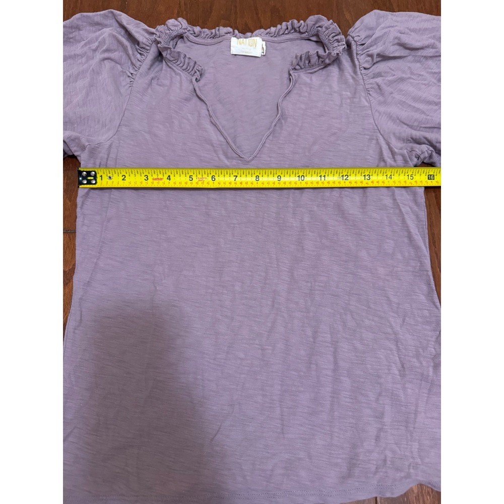 Nation Lavender Pima Cotton Ruffle V-Neck Puff Sleeve Top Purple Womens Medium - Picture 4 of 6